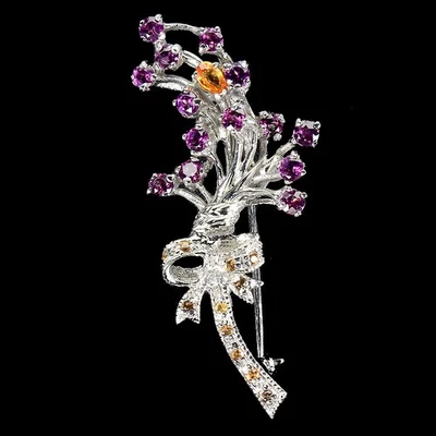 Spilla in argento sterling 925 pera zaffiro rodolite granato zaffiro pietra... - Immagine 1 di 4