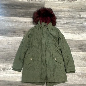 Abercrombie Kids Olive Green Girls 16 Winter Full Zip Fur Hooded Parka Jacket - Picture 1 of 9