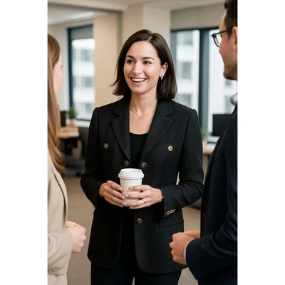 Blazer Vintage Negro Textura 14 Botones Dorados Años 90 Jefe Carrera Clásico Profesional Foto 1 de 4