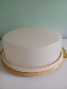 Vintage Tupperware Pie Cake Keeper Carrier 719-1 720-1 Harvest Gold - Picture 1 of 4
