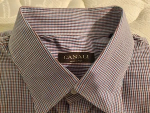 Canali Mens XL Button Up Red and Blue Check Long Sleeve Dress Shirt - Picture 1 of 13