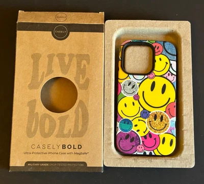 Casely Bold iPhone 14 Pro Case All Smiles Smiley Face Sticker Case MagSafe New - Image 1 of 4