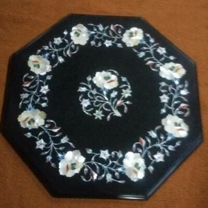 16" black Marble Table Top dining coffee side inlay Pietra Dura antique Decor 3s - Picture 1 of 4