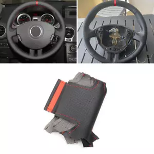 Black+Red Stitch Steering Wheel LEATHER Cover For Renault Clio 3 RS 2005 - 2013 - Foto 1 di 10