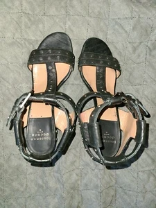 LAURENCE DACADE HELIE STUDDED BLACK LEATHER DOUBLE STRAP HEEL SANDALS EUR 38.5 - Bild 1 von 9