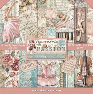 Stamperia PASSION - 8" X 8" Double Sided Paper - 10 SHEETS Dance Ballet Music - Picture 1 of 11