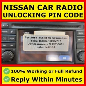 ✅ Nissan Radio Code Car Codes Micra Note Qashqai Almera Juke Connect | EXPRESS ✅ - Picture 1 of 9