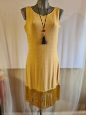 Ladies Gold Dress Size 14 Tassle Edge Sleeveless V Neck Pull On Polyester &...