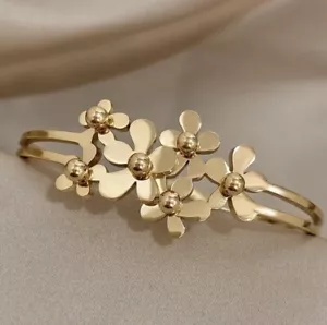 Vergoldete Edelstahl Frivole Armreif Armband 6 Blütenblätter Manschette Geschenke - Bild 1 von 6