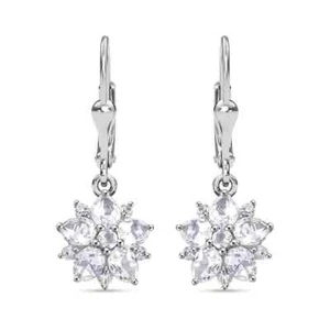 Premium Moonstone and White Zircon 2.50 ctw Floral Lever Back Earrings in - Picture 1 of 9