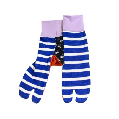 Calcetines Tabi Divididos Dos Punteras Azul-Blanco Rayas×Lavanda Hechos a Mano NUEVO Foto 1 de 4