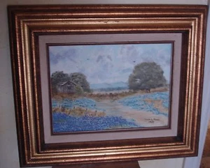 VINTAGE BLUEBONNETS HILL COUNTRY TEXAS ARTIST OIL PAINTING STACI MOSS - Picture 1 of 4