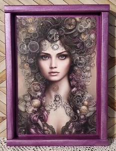 Fairy Core Gypsy Mysterious Goth Elf Wood Metallic Purple Frame Approx 9"x12" - Picture 1 of 3