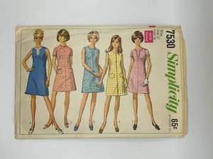 Simplicity 1968 Sewing Pattern #7530 A-line Dress Size 12 Bust 34 Hip 36 Cut - Picture 1 of 2