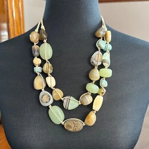 Collana Chico's dichiarazione gioielli 23" regolabile verde marrone spiaggia multifilo - Foto 1 di 11
