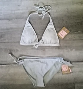 NEW Y2K JUICY COUTURE SILVER SPARKLE BIKINI SWIMSUIT Medium Top XL Bottom NEWTAG - Picture 1 of 9