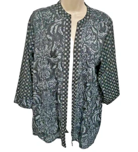 H&M Women's Black/White Mixed Patterning 3/4 Cuffed Sleeve Open Cardigan Size 10 - Picture 1 of 12