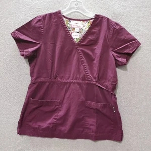 Koi Women Scrub Top Medium Purple Pockets Short Sleeve V Neck Waist Tie READ - Picture 1 of 9