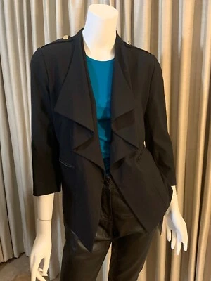 Chaqueta Blazer CALVIN KLEIN Negro Dorado Acento Frente Abierto Cortina Talla 8 Nueva con Etiquetas Precio de venta sugerido por el fabricante $129 Foto 1 de 4