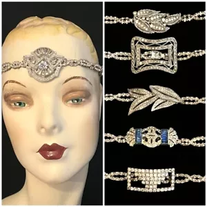 Auténtica diadema Art Deco años 20 estrás aleta, gargantilla 2 opciones - Imagen 1 de 9