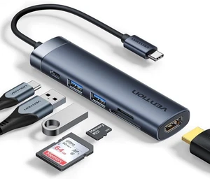 VENTION Aluminium PD100W Powered USB C Hub, 6 in 1, Multi-Port Dockingstation,  - Bild 1 von 8