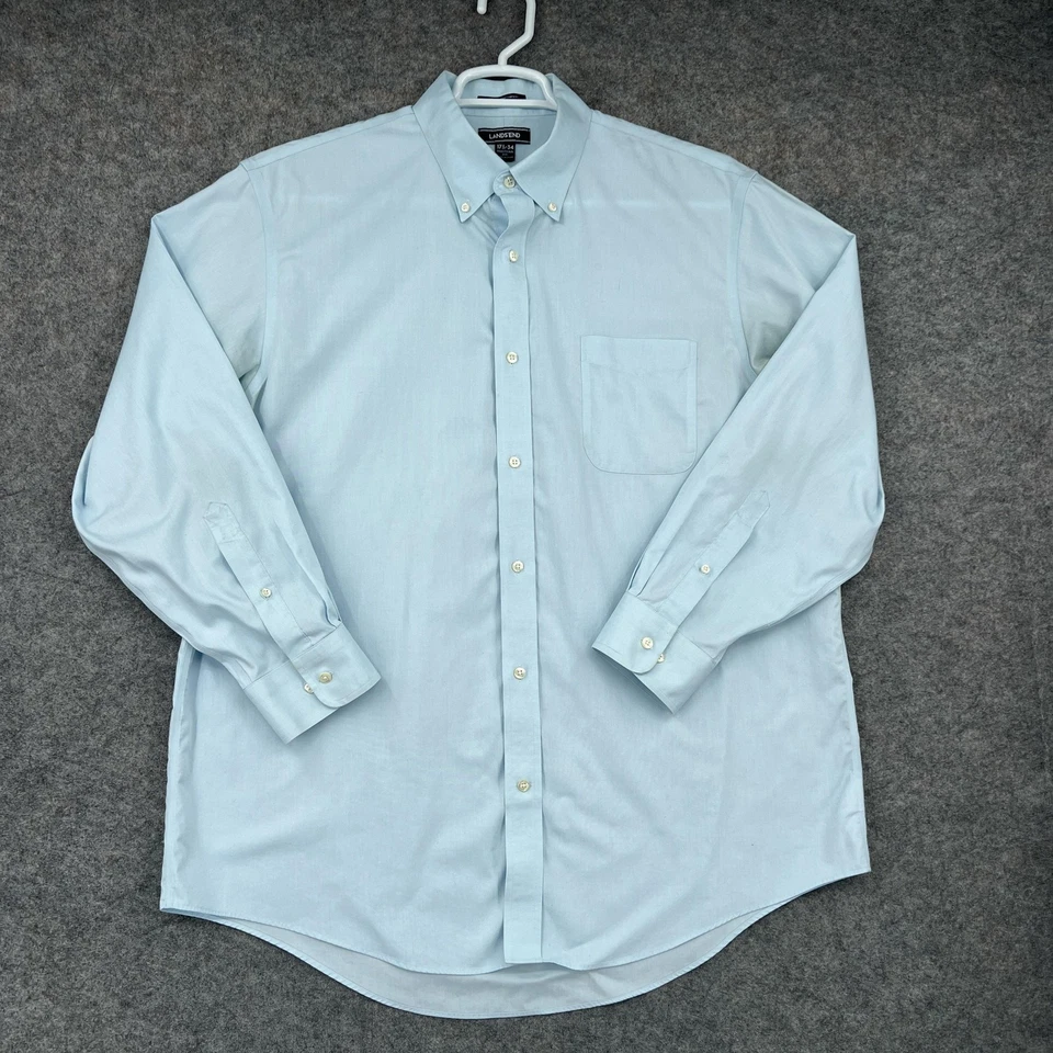 Camisa de vestir Lands' End para hombre 17,5 34 azul sin hierro Supima pinpoint abotonada Foto 1 de 4