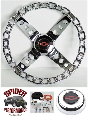 1960-1969 Suburban Chevrolet пикап рулевое колесо красный галстук-бабочка 11» хромированная цепь - Изображение 1 из 4