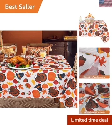 Elegante mantel de calabaza y pavo de 60x84 pulgadas - lavable y resistente a las arrugas Foto 1 de 4