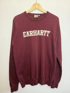 Carhartt Herren Large Burgundy Red Lambswool Fine Knit College Sweater Pullover - Bild 1 von 15