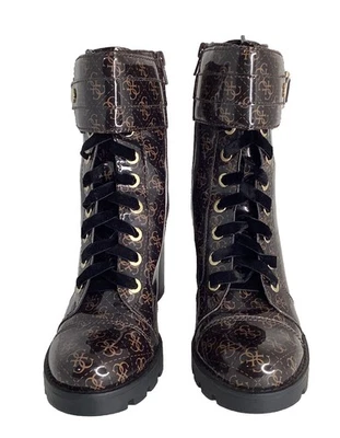 Plataformas de combate con cordones Guess bota charol logotipo hebilla grueso bloque tacón 9M Foto 1 de 4