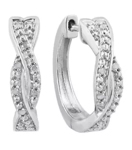 NEW! EFFY SMALL SILVER & DIAMOND HOOP EARRINGS - Picture 1 of 4