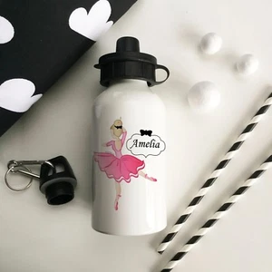 Personalised Ballerina Metal Water Bottle Custom Named Sport Gym Gift School - Picture 1 of 4