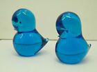 FM Konstglas Dark Blue Birds Paperweights Art Glass RONNEBY SWEDEN  3.5" X2"