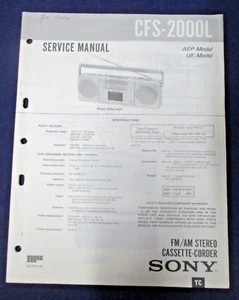 Sony Stereo Cassette-corder Service Manual CFS-2000L - 1984 - Vintage Retro - Picture 1 of 9