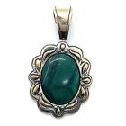 Vintage Sterling Silver Signed 925 Carolyn Pollack Relios Malachite Oval Pendant