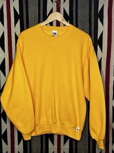 Vintage 90s Streetwear Mens Medium Faded Blank Crewneck Sweatshirt Gold USA - Picture 1 of 5
