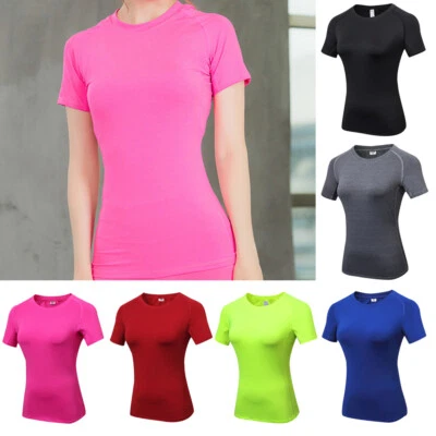 Women Quick Dry Sport Short Sleeve T-Shirt Fitness Yoga Elastic Activewear Tops - Image 1 of 4