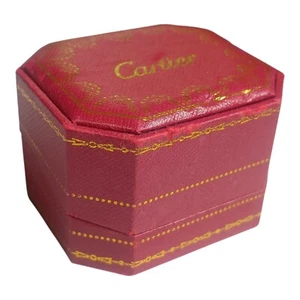 Cartier Octagonal Red Ring Box Gold Detail Velvet Interior Vintage - Picture 1 of 13