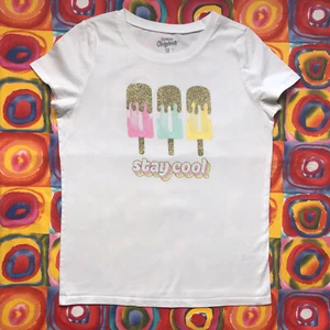 Oshkosh Graphic T-Shirt Girl Size 12 Summer Tee Stay Cool Popsicle Shiny Sparkle - Picture 1 of 12