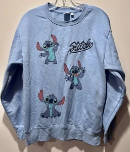 Disney Lilo And Stitch Sweater Womens Blue All Over Print Sweatshirt Medium - Picture 1 of 5