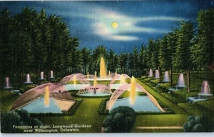 Longwood Gardens Fountains Night Dupont State Wilmington Delaware Postcard  - Picture 1 of 2