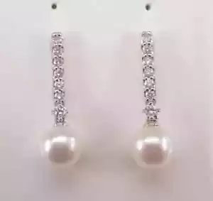 3.50Ct Round Cut Natural Pearl Women's Drop Dangle Earring 14K White Gold Plated - Picture 1 of 6