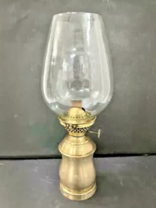 OLD VINTAGE RARE HAND CRAFTED BRASS KEROSENE LAMP WITH ORIGINAL BIG GLASS GLOBE - Picture 1 of 12