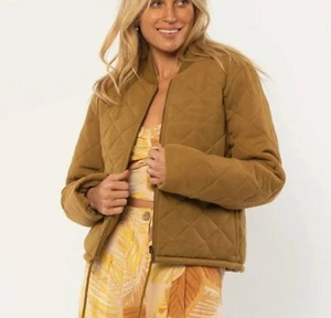 NWT Amuse Society Alondra Quilted Bomber Jacket Coat Tan Carmel Color Sz Medium - Picture 1 of 11