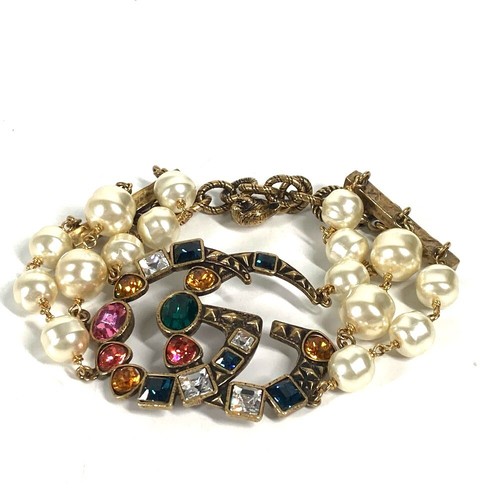 Bracciale GUCCI Doppio Colore G Pietra Finta Perla Strass 3 Fila