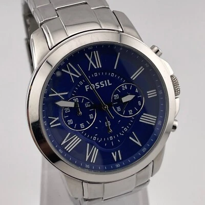 Reloj Fossil Grant FS4844 Hombre Cronógrafo 44mm Caja Esfera Azul Pulsera Cuarzo Foto 1 de 4