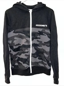Abercrombie & Fitch Full Zip Hoodie Black Camo Kids Youth Size 15/16 - Picture 1 of 6