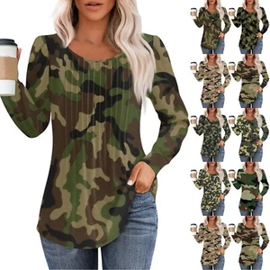 Womens Long Sleeve Tops 2024 Trendy Printing Loose Crewneck Soft Shirts Tunic - Picture 1 of 14