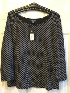 NWT AMERICAN LIVING Sz XL Women's Knit Top 3/4 Sleeve Black&White Circles Cotton - Picture 1 of 9