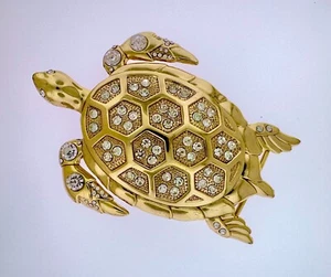 Golden Hawaiian Sea Turtle (Honu) CZ | American Western Silver Vintage Buckle - Picture 1 of 1